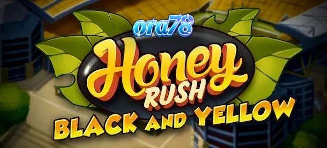 Tampilan visual slot Honey Rush Black and Yellow dengan nuansa neon dan heksagonal.